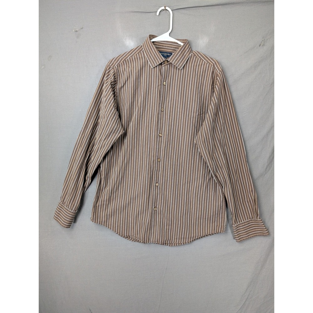 Banana Republic Mens Brown White‎ Vertical Striped Long Sleeve Button Down Shirt